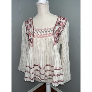 ALTAR’D STATE Loose Fit Embroidered Top Cream/Pink Medium $79 Boho‎